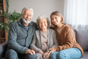 Daughter with mom and dad trying to decide on short-term rehab at The Parks at Garland Healthcare and Rehabilitation in Garland, TX